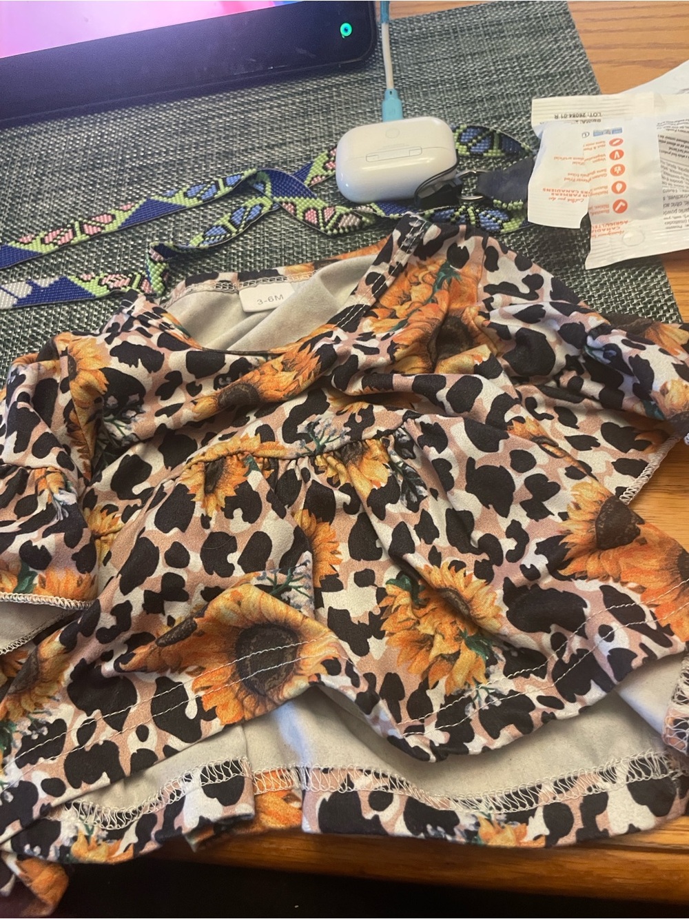 Kids Short Sleeve Tee with Sunflower & Leopard Print - Orange